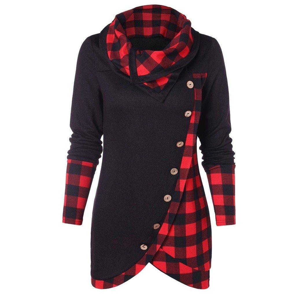 FashionSierra - Plaid Colorblock Button Asymmetric Layered Dress - Image 9