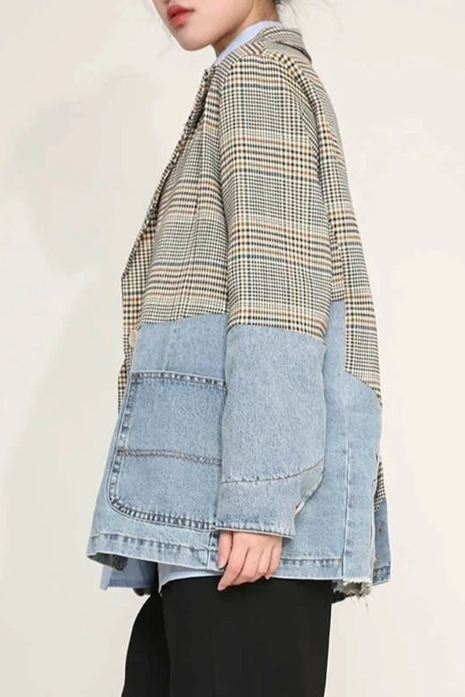 Plaid Denim Oversized Blazer - Image 4