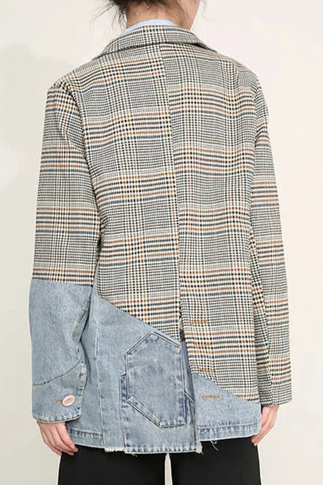Plaid Denim Oversized Blazer - Image 5