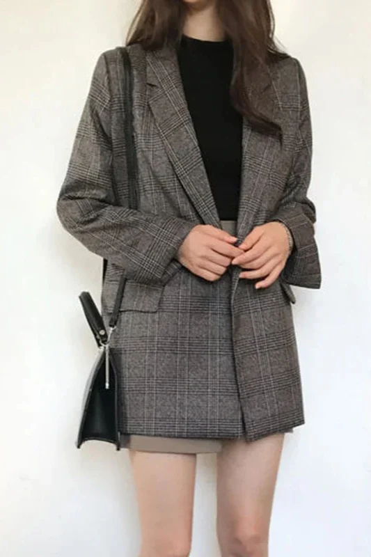 Plaid Double-Breasted Long Blazer - Image 5