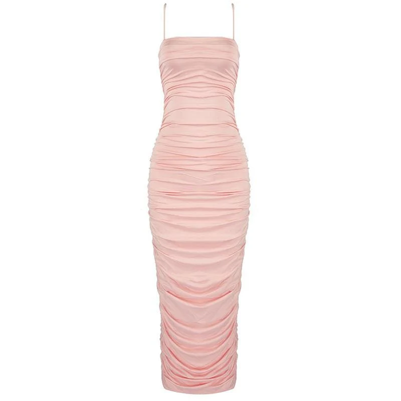 FashionSierra - Pleated Suspender Skirt Women Long Lace Dress - Image 5