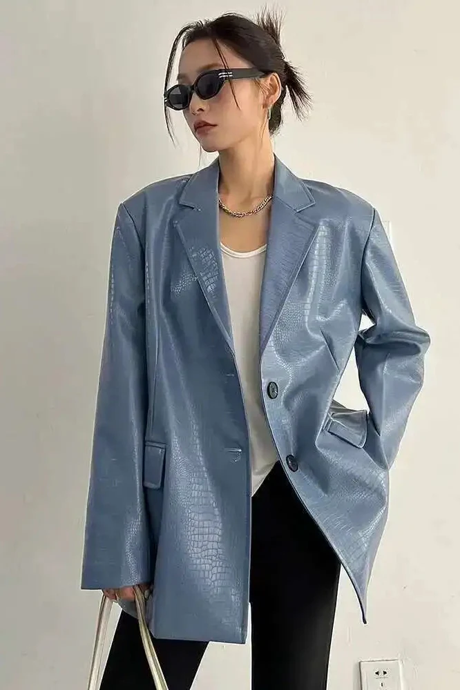 PU Leather Oversized Casual Blazer - Image 10