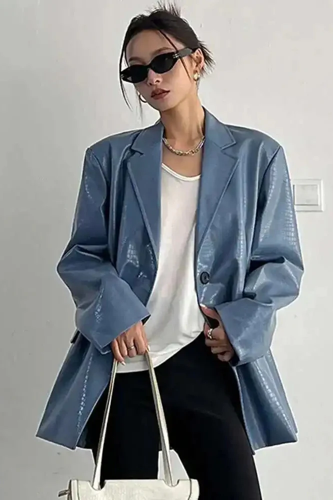 PU Leather Oversized Casual Blazer - Image 11