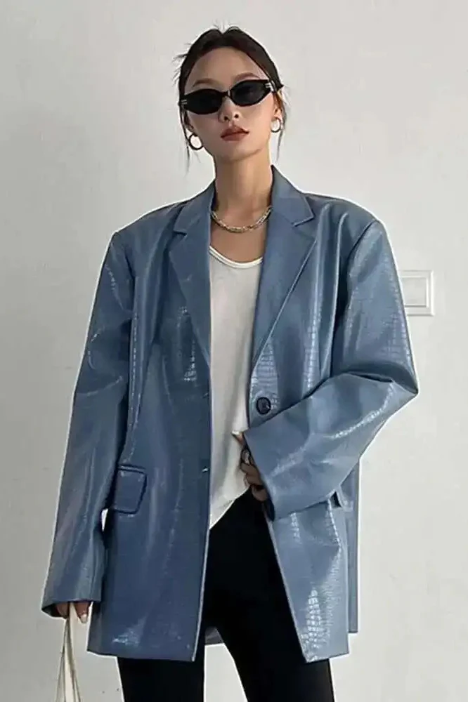 PU Leather Oversized Casual Blazer - Image 12