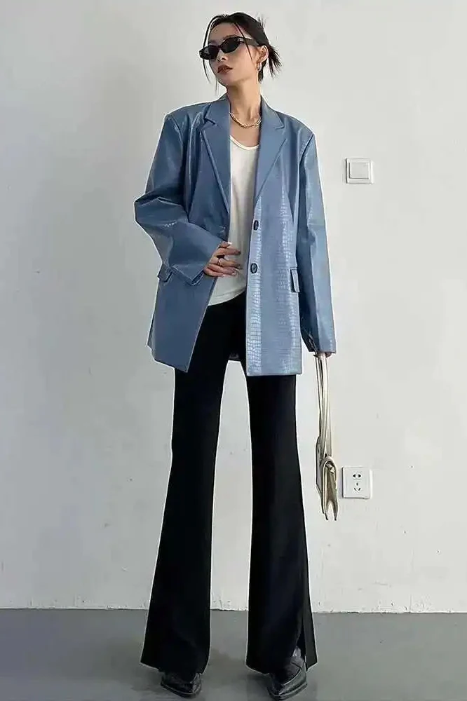 PU Leather Oversized Casual Blazer - Image 13