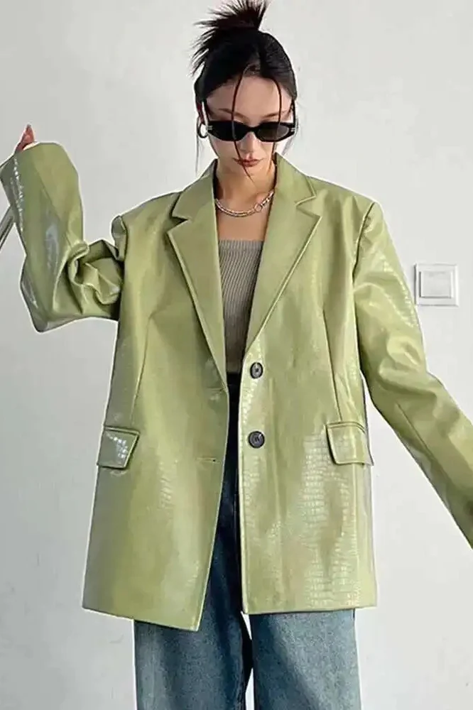 PU Leather Oversized Casual Blazer - Image 3