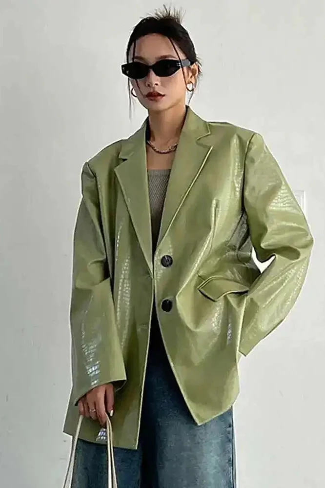 PU Leather Oversized Casual Blazer - Image 4