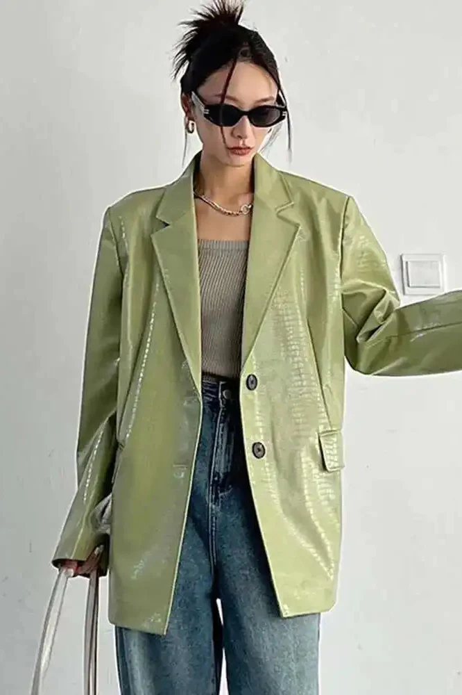 PU Leather Oversized Casual Blazer - Image 5