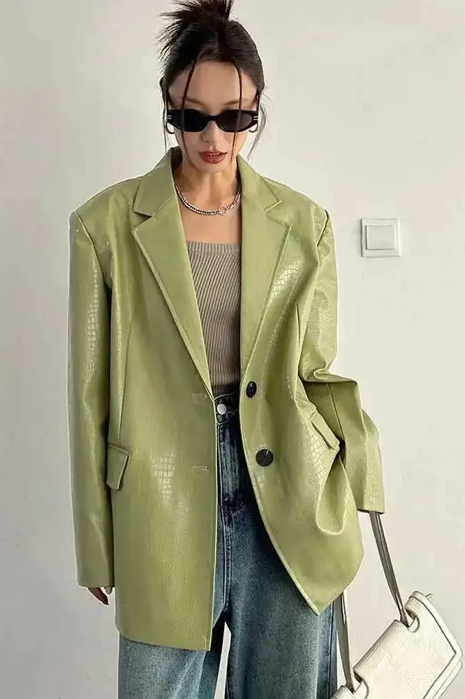 PU Leather Oversized Casual Blazer - Image 6