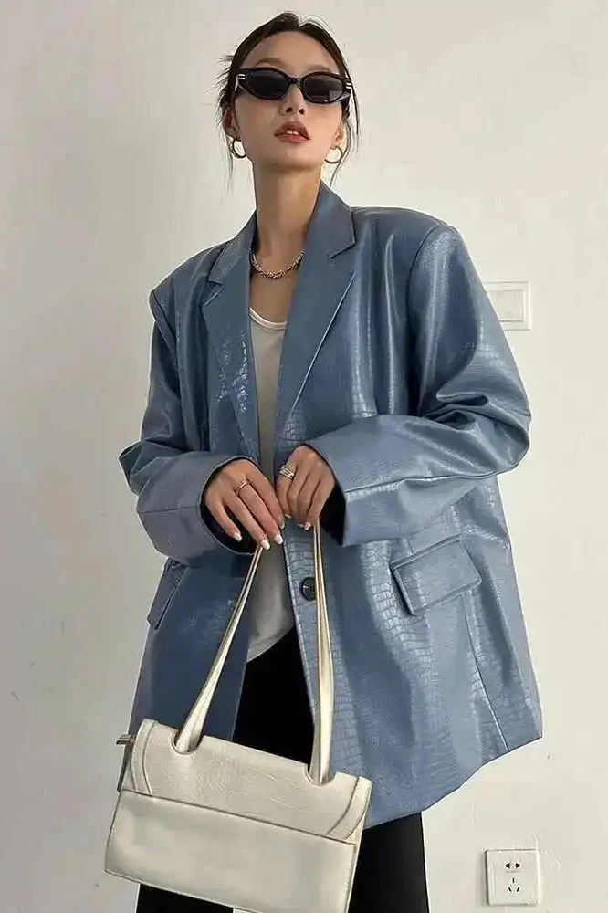 PU Leather Oversized Casual Blazer - Image 7