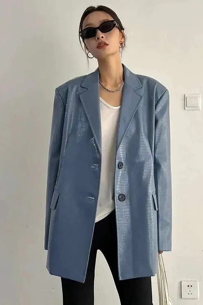 PU Leather Oversized Casual Blazer - Image 8