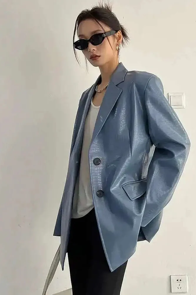 PU Leather Oversized Casual Blazer - Image 9