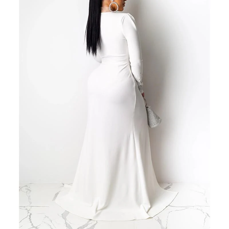 FashionSierra - Women Diamonds Long Sleeve Party Dress - Image 4