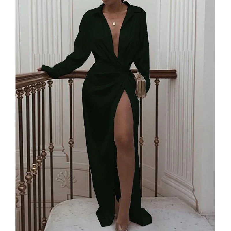 FashionSierra - Solid twisted design shirt dress - Image 5