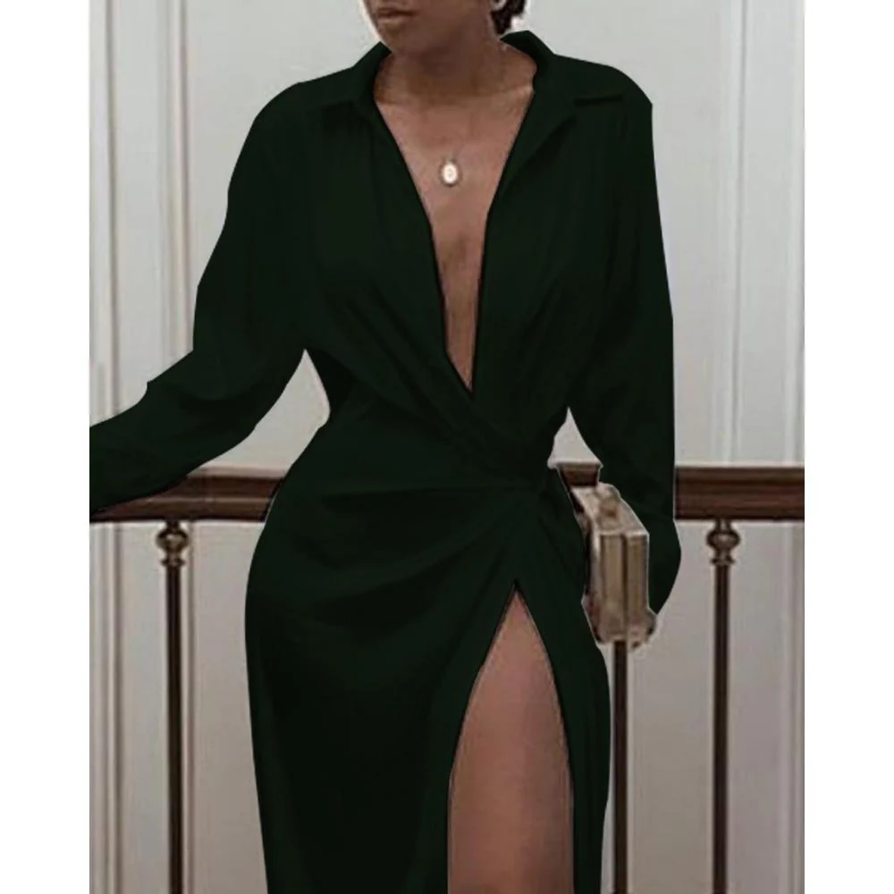 FashionSierra - Solid twisted design shirt dress - Image 6