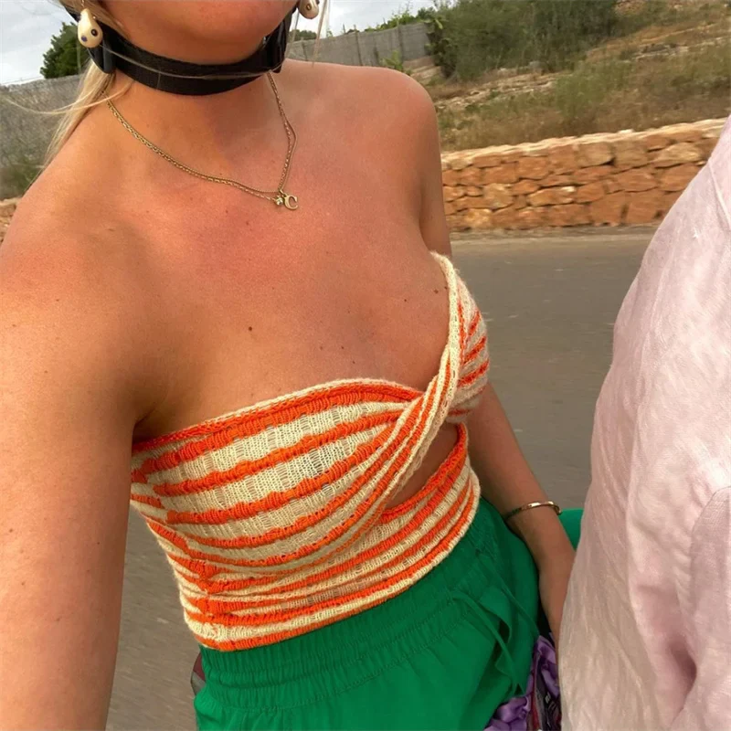FashionSierra - 2025 Strapless Knitted Tube Top Vest Hollow Out Sleeveless Summer Autumn Backless Y2K Tank Vintage Fashion Crop Tops - Image 6