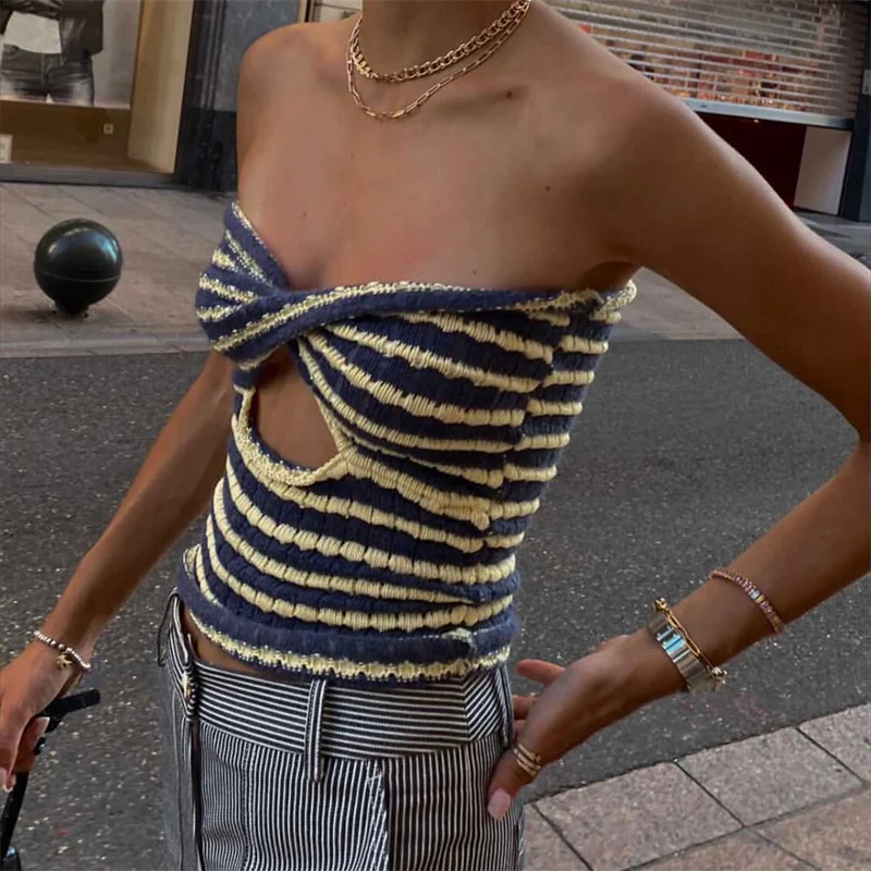 FashionSierra - 2025 Strapless Knitted Tube Top Vest Hollow Out Sleeveless Summer Autumn Backless Y2K Tank Vintage Fashion Crop Tops - Image 8