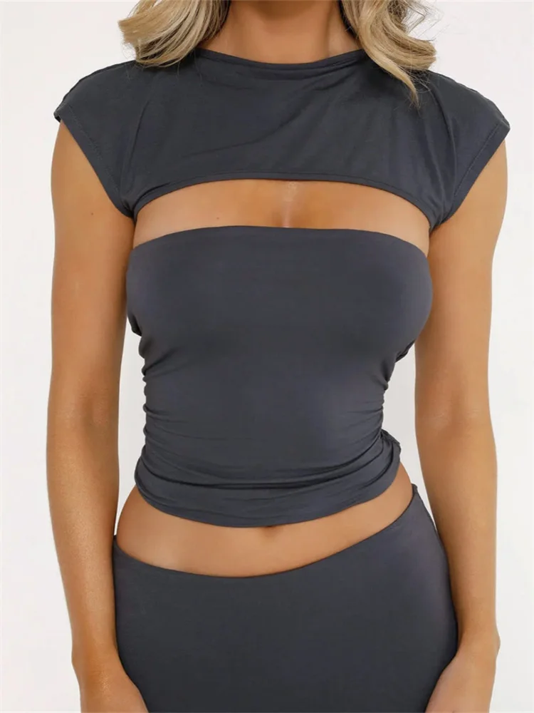 FashionSierra - 2025 Strapless Off Shoulder Tube Solid Color Sleeveless Slim Fit Cropped Mini Vest Streetwear Tank Crop Tops - Image 8