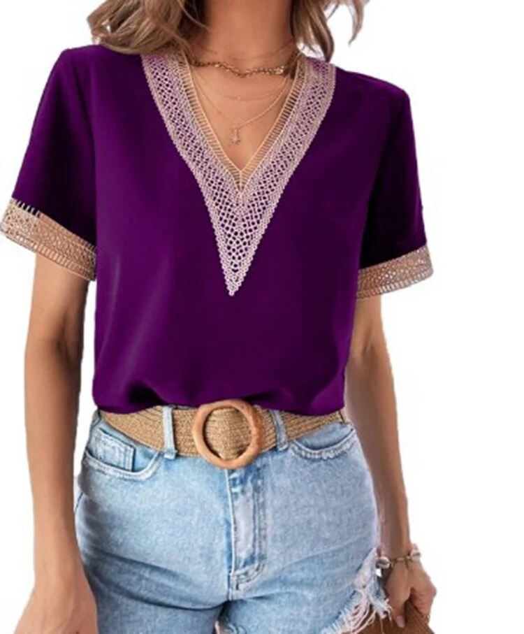 FashionSierra - Lace Patchwork Loose Casual T-shirt - Image 11