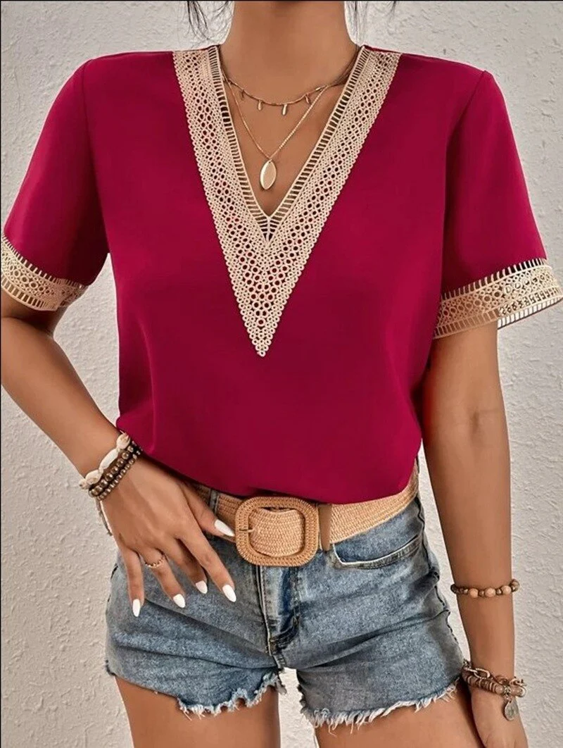 FashionSierra - Lace Patchwork Loose Casual T-shirt - Image 12
