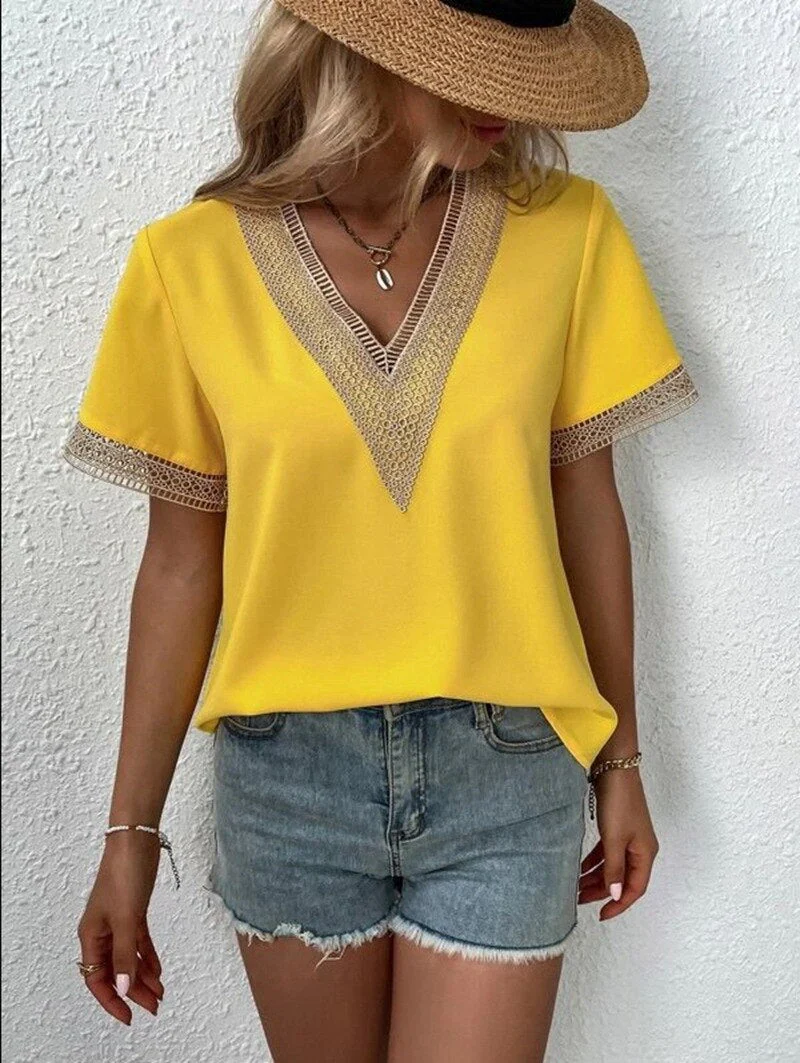 FashionSierra - Lace Patchwork Loose Casual T-shirt - Image 14