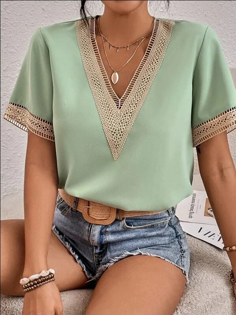 FashionSierra - Lace Patchwork Loose Casual T-shirt - Image 15