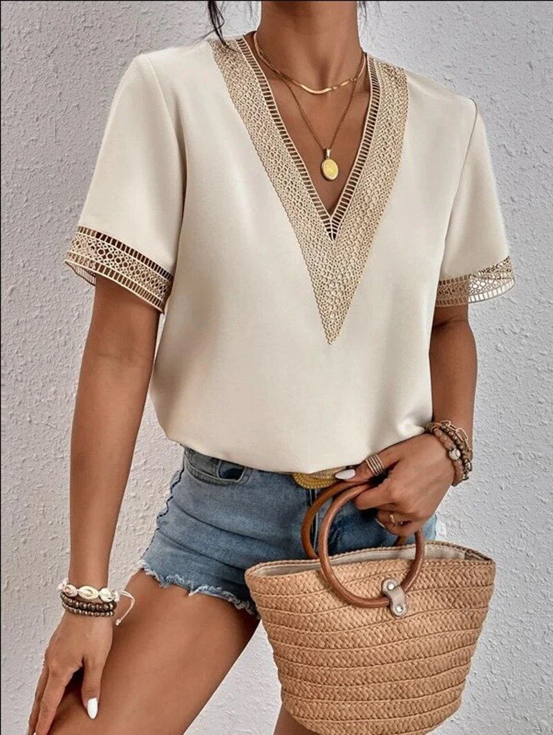 FashionSierra - Lace Patchwork Loose Casual T-shirt - Image 16