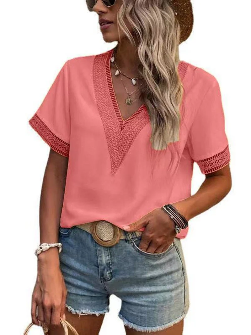 FashionSierra - Lace Patchwork Loose Casual T-shirt - Image 20