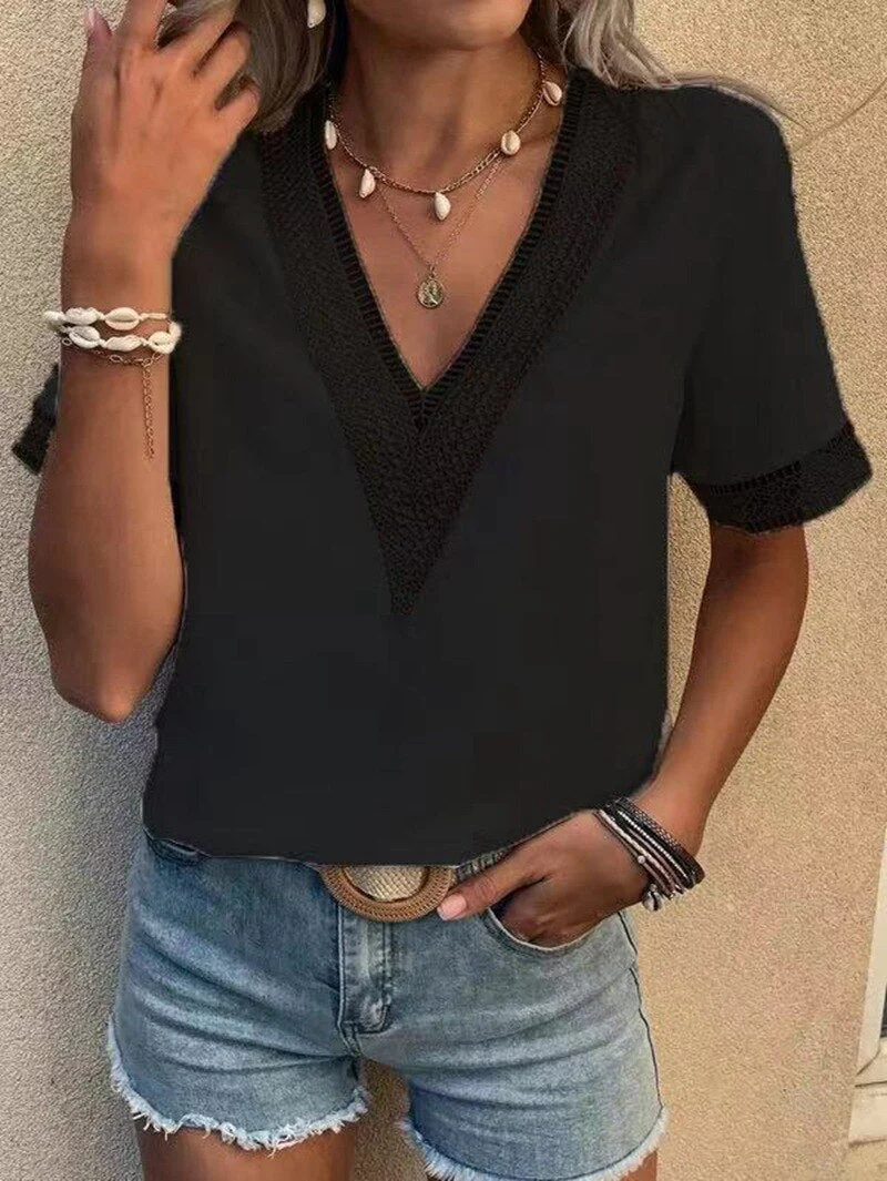 FashionSierra - Lace Patchwork Loose Casual T-shirt - Image 21