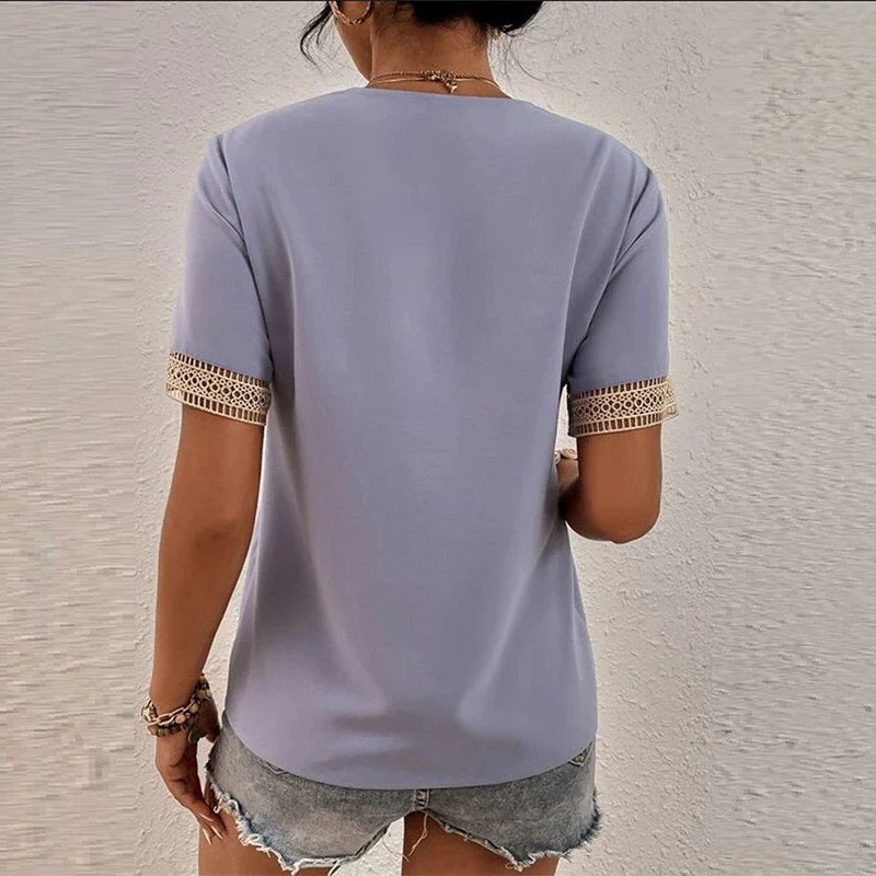 FashionSierra - Lace Patchwork Loose Casual T-shirt - Image 5