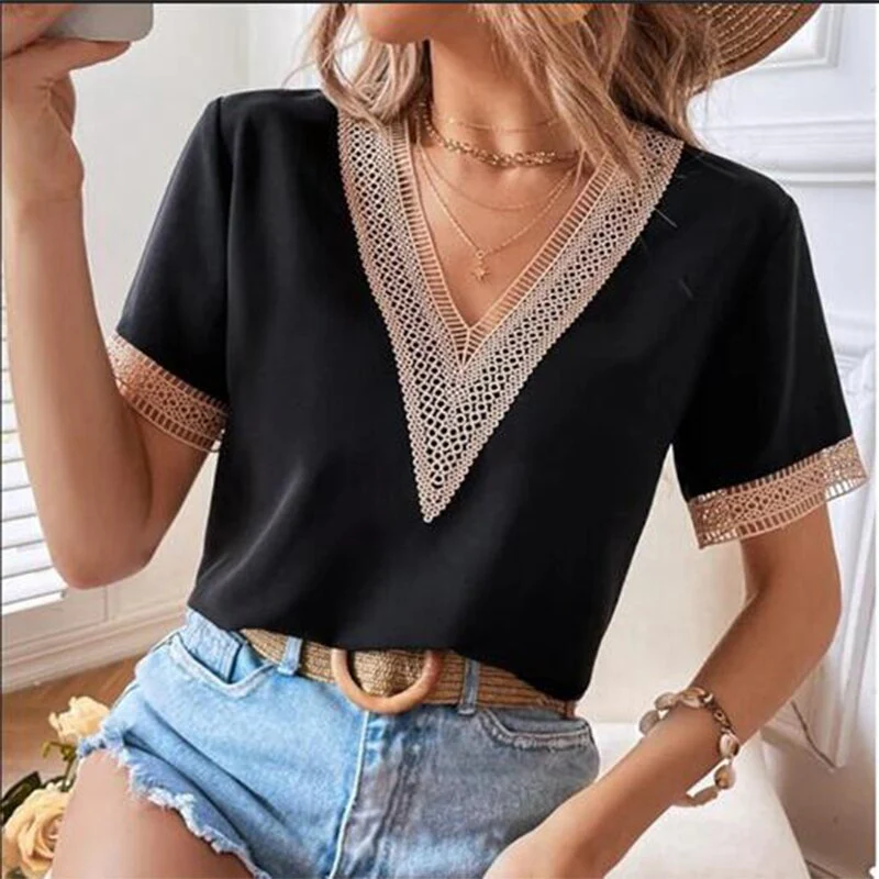FashionSierra - Lace Patchwork Loose Casual T-shirt - Image 6