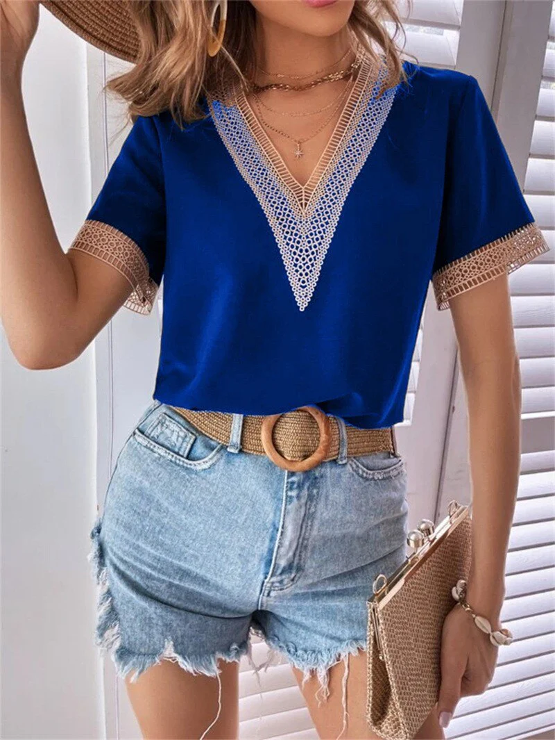 FashionSierra - Lace Patchwork Loose Casual T-shirt - Image 7