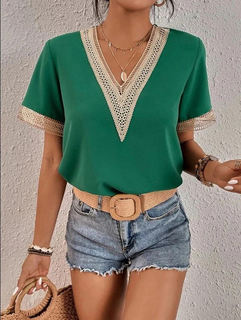 FashionSierra - Lace Patchwork Loose Casual T-shirt - Image 8