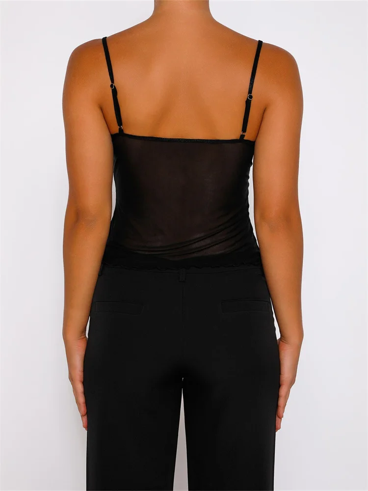 FashionSierra - 2025 Tank Top Spaghetti Strap Camisoles Sleeveless V-Neck Lace Patchwork Front Split Vest Summer Y2K Streetwear Crop Tops - Image 4