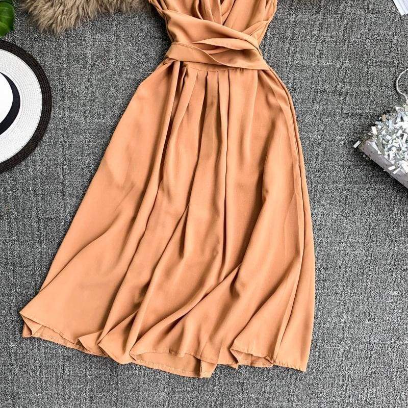 FashionSierra - V-Neck Sleeveless Dresses French Chic Cross Drawstring Slim Waist - Image 10