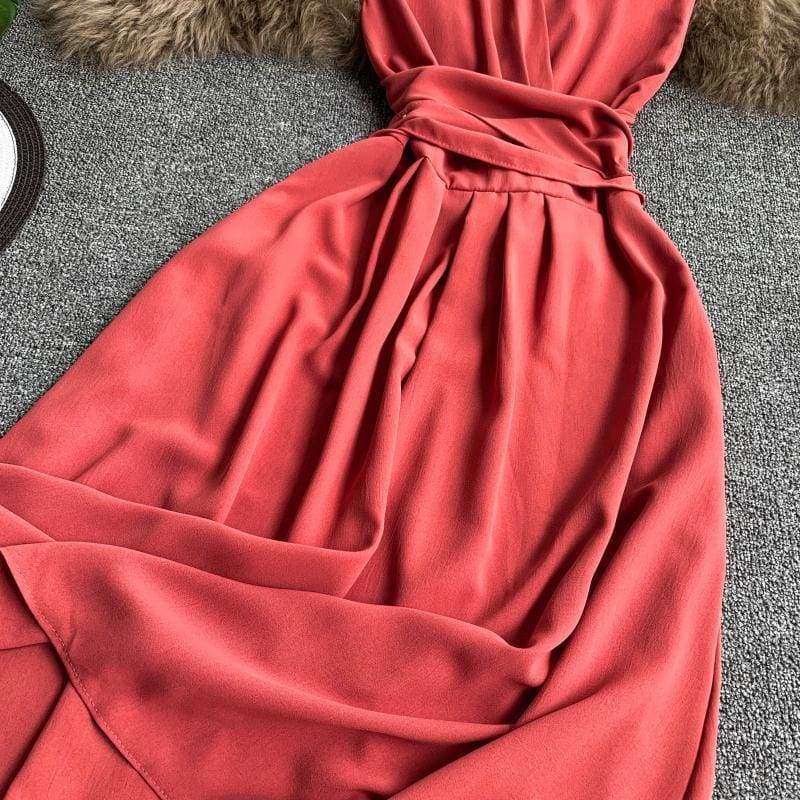 FashionSierra - V-Neck Sleeveless Dresses French Chic Cross Drawstring Slim Waist - Image 7