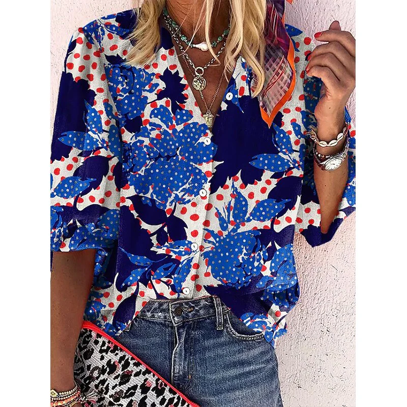 FashionSierra - Vintage Loose Stamens Print Blouses - Image 11