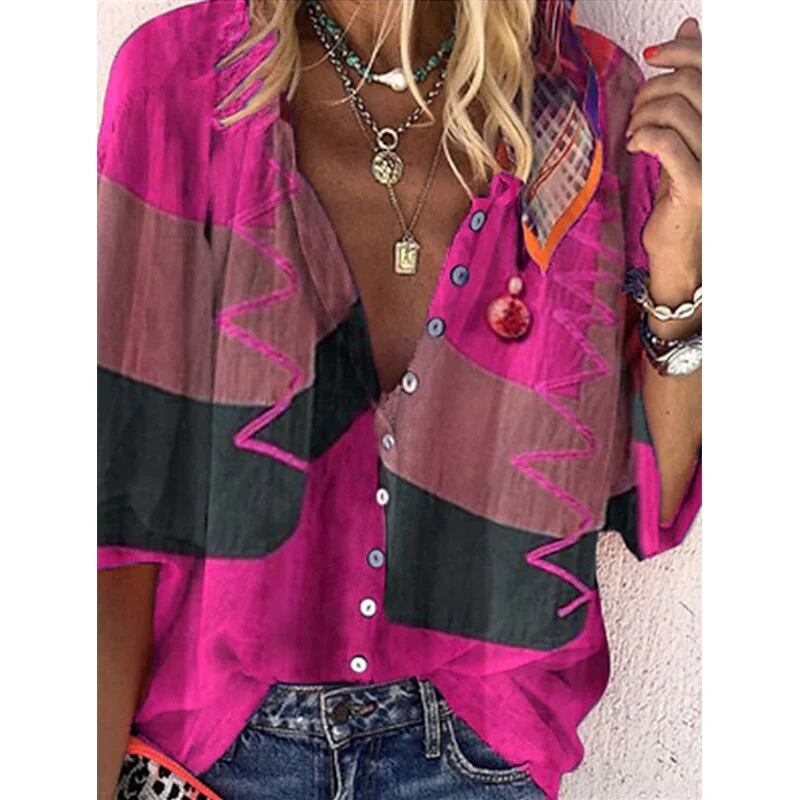 FashionSierra - Vintage Loose Stamens Print Blouses - Image 12