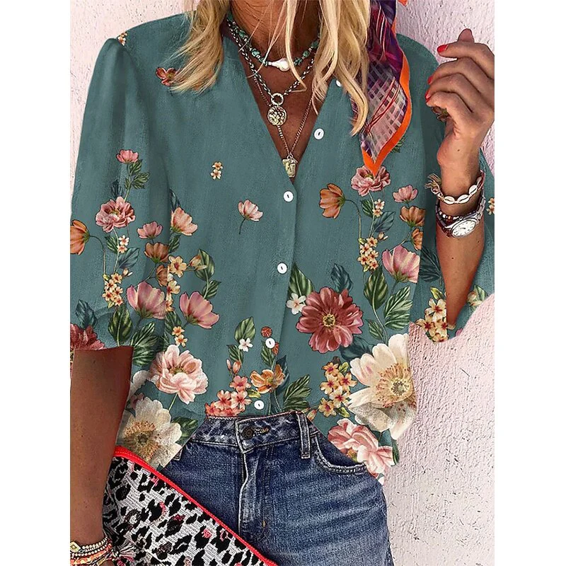 FashionSierra - Vintage Loose Stamens Print Blouses - Image 13