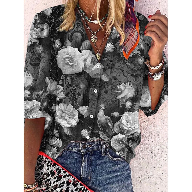 FashionSierra - Vintage Loose Stamens Print Blouses - Image 18