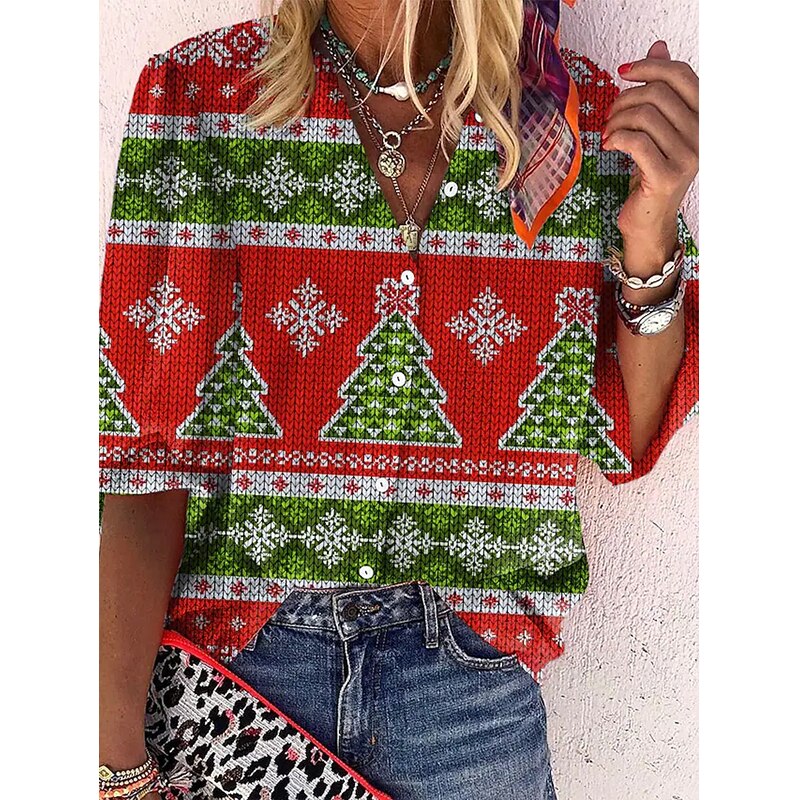 FashionSierra - Vintage Loose Stamens Print Blouses - Image 3