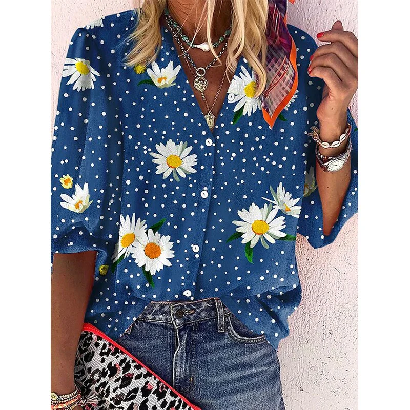 FashionSierra - Vintage Loose Stamens Print Blouses - Image 5