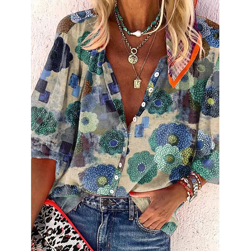 FashionSierra - Vintage Loose Stamens Print Blouses - Image 7