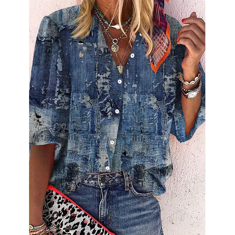 FashionSierra - Vintage Loose Stamens Print Blouses - Image 9