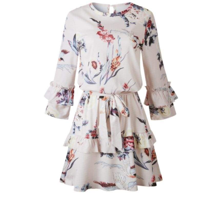 FashionSierra - Women Autumn Spring Elegant Vintage Floral Ruffles Mini Dress Chsinese Printed Casual Dress - Image 4