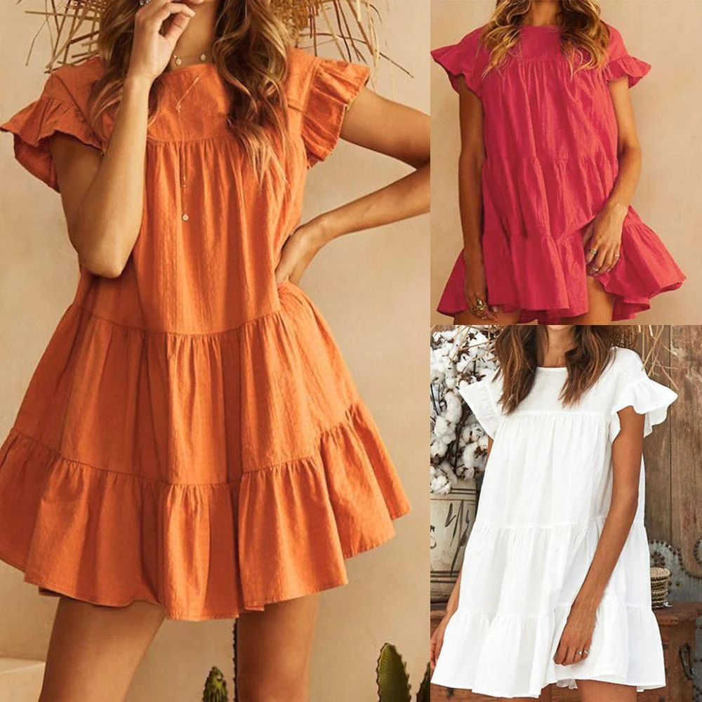 FashionSierra - Women Casual Ruffle O Neck Short Sleeve Dress - Image 10