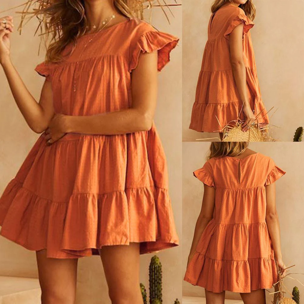 FashionSierra - Women Casual Ruffle O Neck Short Sleeve Dress - Image 14