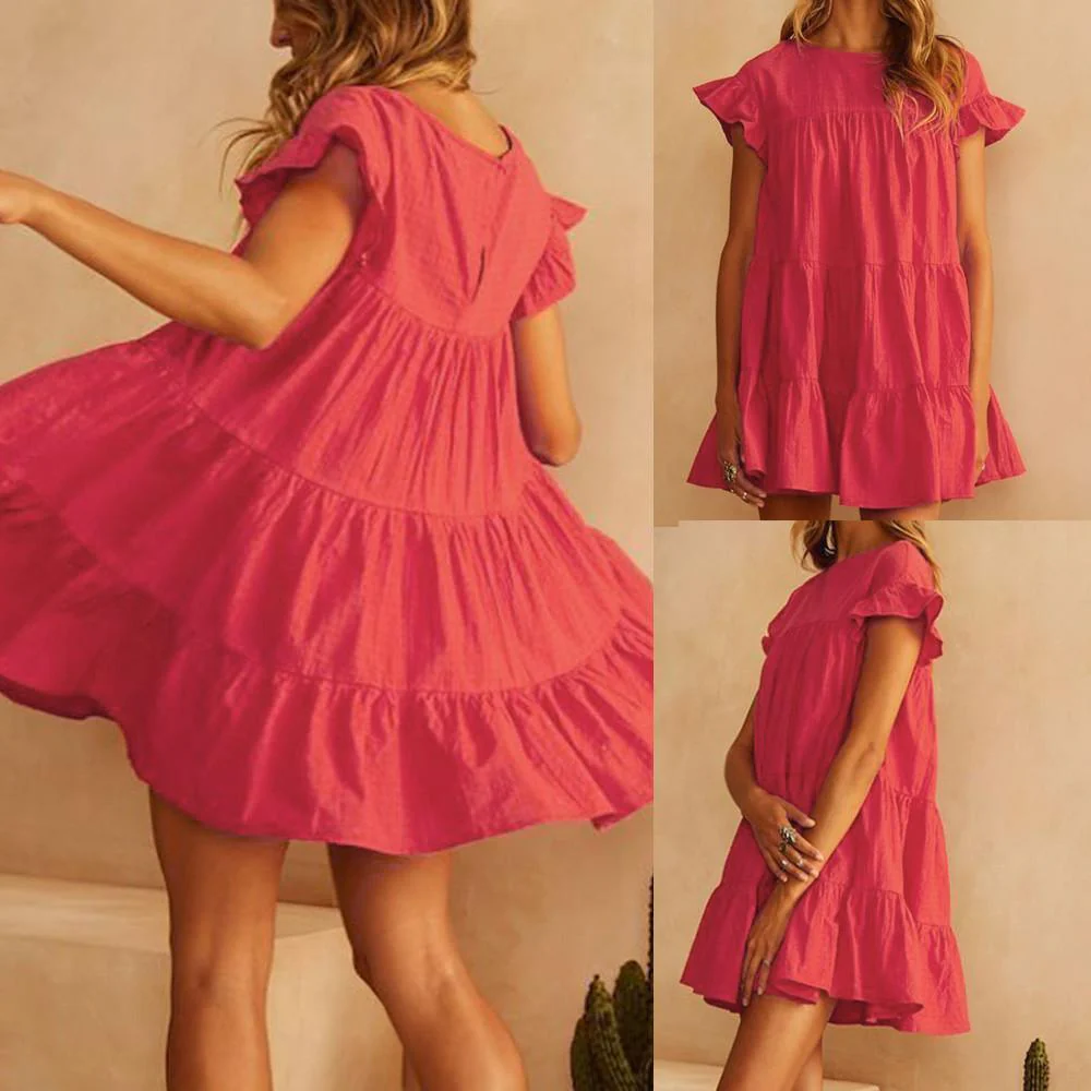 FashionSierra - Women Casual Ruffle O Neck Short Sleeve Dress - Image 15