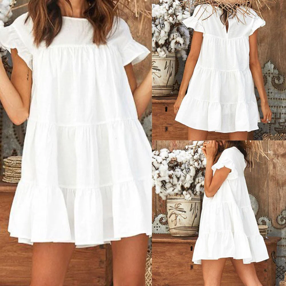 FashionSierra - Women Casual Ruffle O Neck Short Sleeve Dress - Image 16
