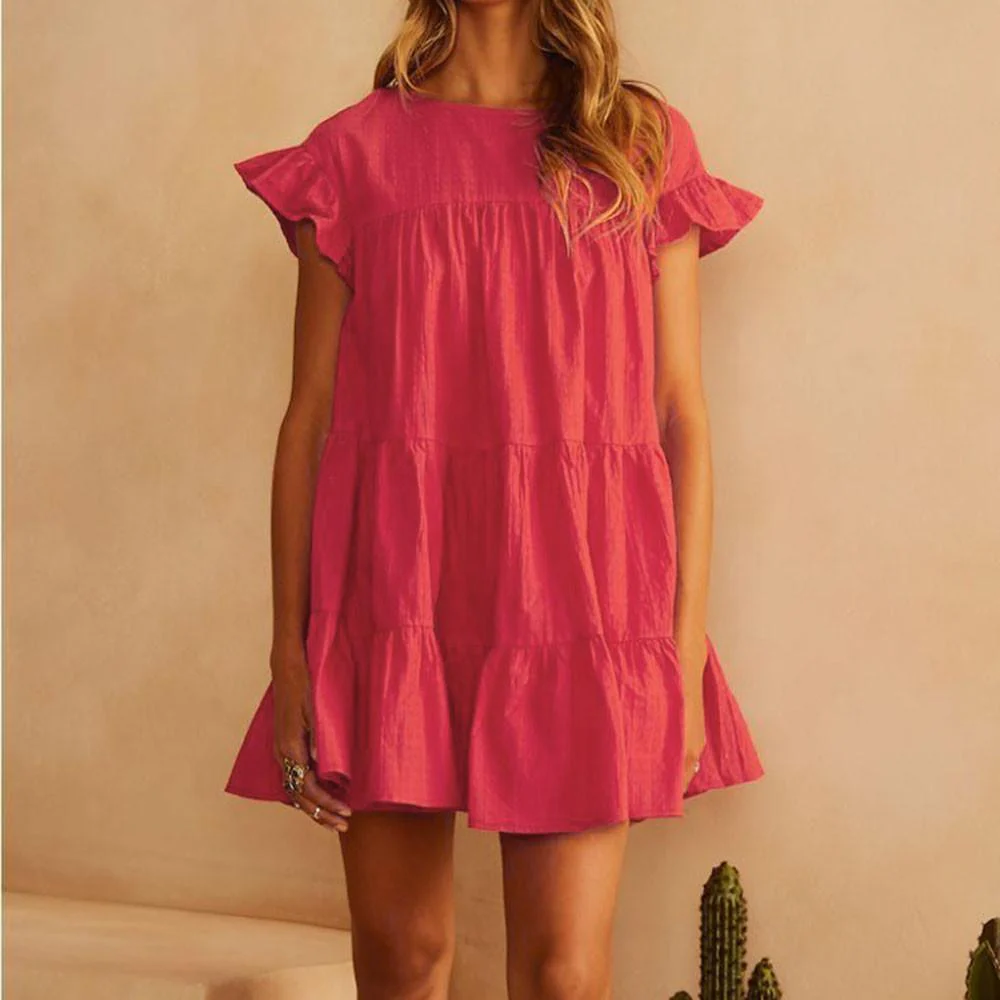 FashionSierra - Women Casual Ruffle O Neck Short Sleeve Dress - Image 26